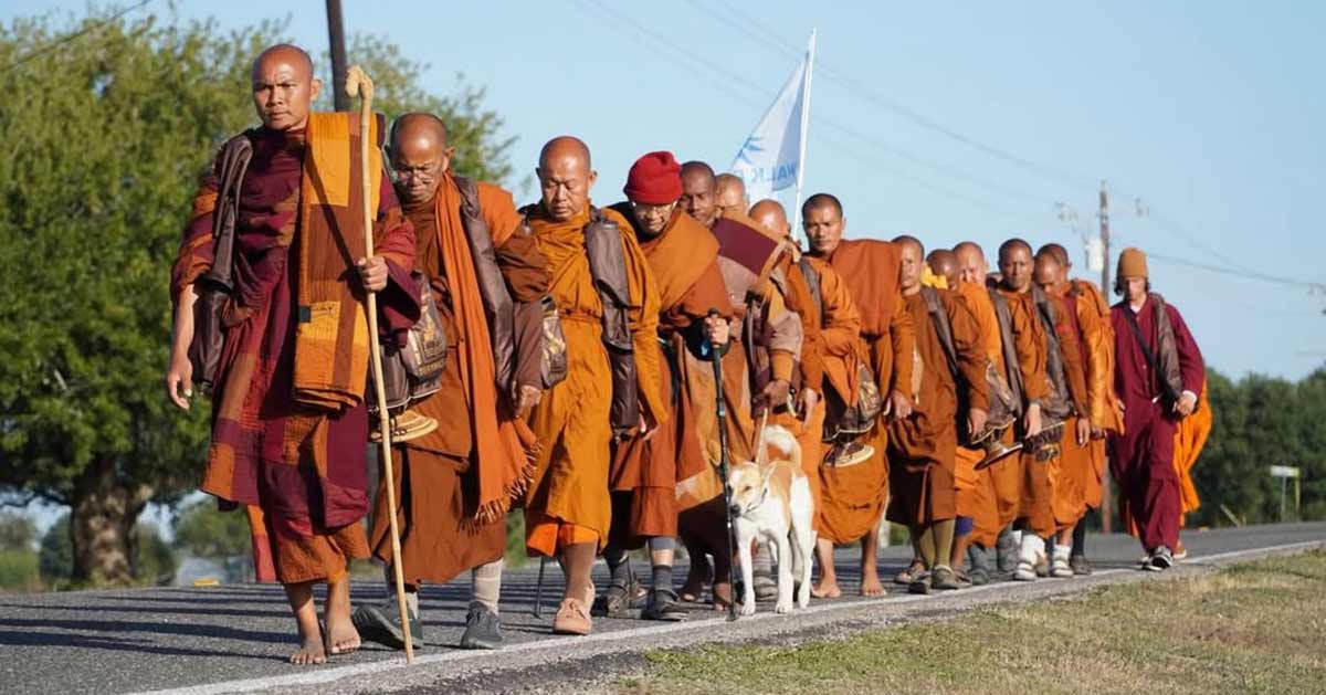 Buddhist monks peace walk with Aloka